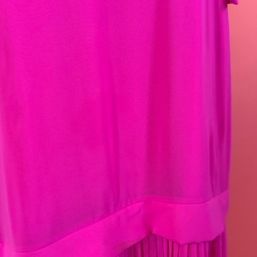 Vintage Kenzo Paris Pleated Flowy Drop Waist Magenta Midi Dress 38 - Picture 14 of 17